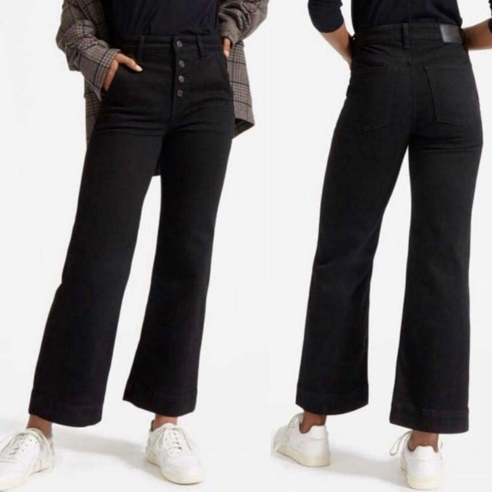 Everlane Wide Leg Jeans Black Size 25 Ankle High Waist Denim Womens Bottons Fly